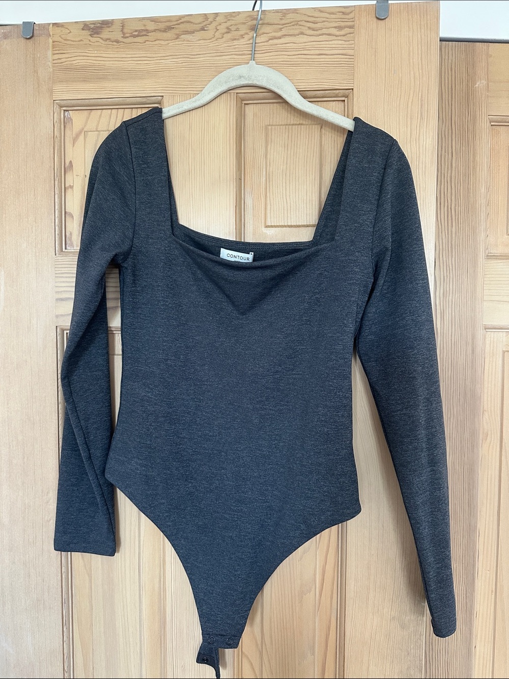 Aritzia Contour Charcoal Gray Square Neck Long-Sleeve Bodysuit